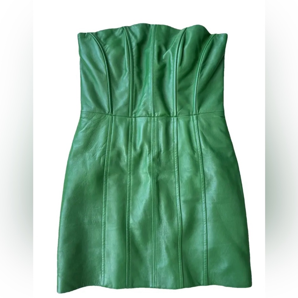 LAMARQUE Phenix Strapless Green Leather Dress